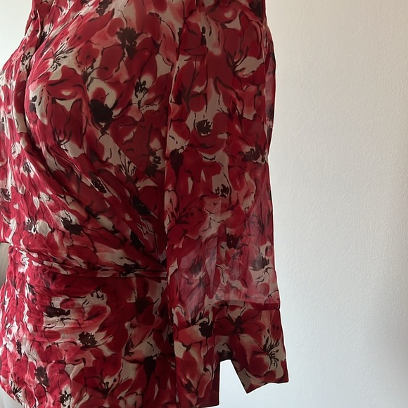 Johnny Was Silk Red and White Abstract Wrap Blouse Size L - Picture 4 of 7